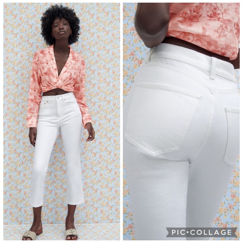 Zara The Dreed Flare Jeans White Sz 2